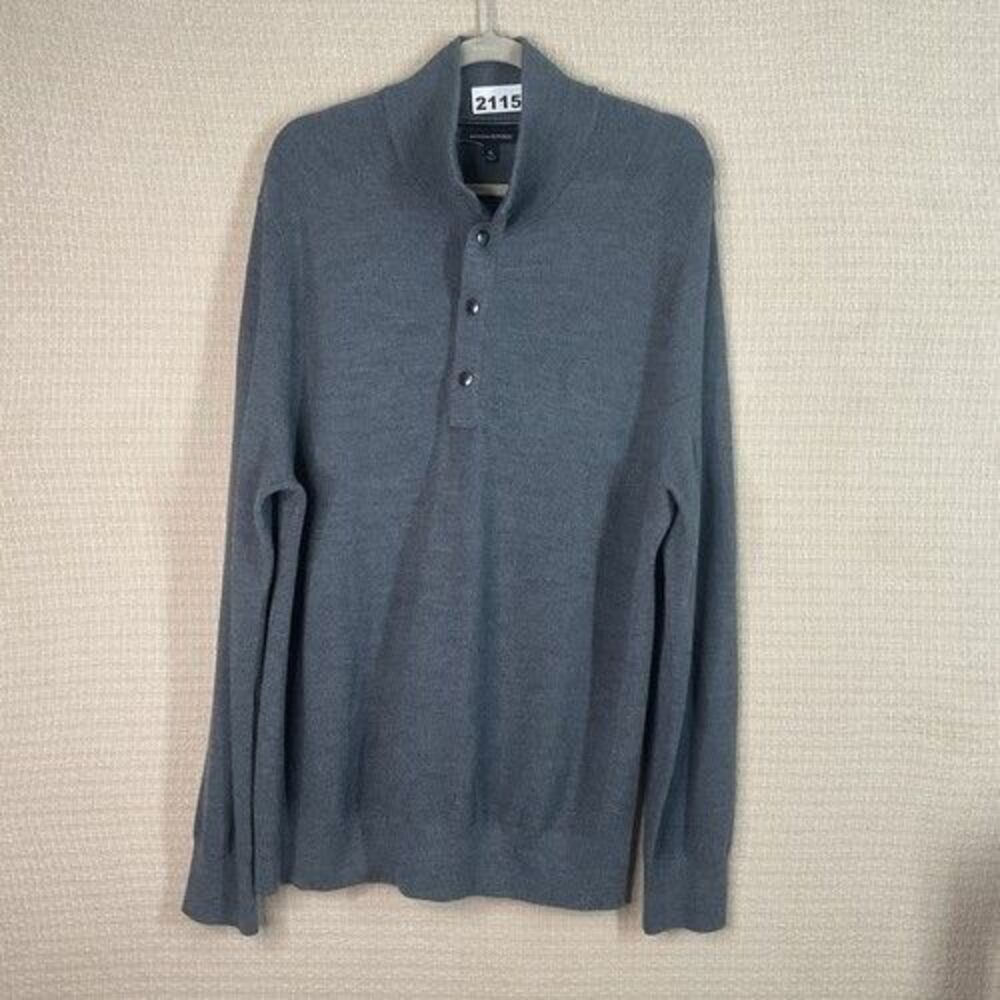 NWOT Banana Republic Grid Knit 1/4 Button MockNeck Sweater Men Size XL Gray Wool